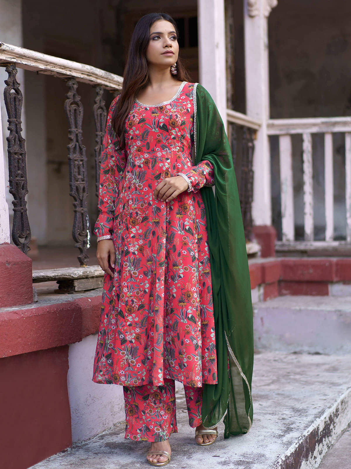 Janasya - Pink Anarkali Georgette Women's Stitched Salwar Suit ( Pack of 1 )