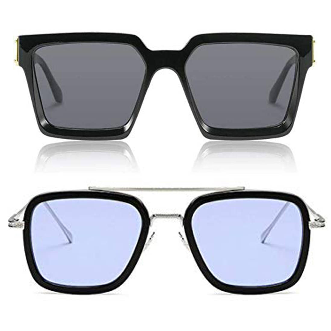Kanny Devis - Black Rectangular Sunglasses ( Pack of 2 ) Kanny Devis - Black Rectangular Sunglasses ( Pack of 2 )