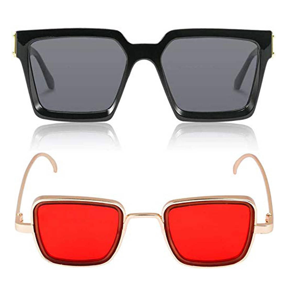 Kanny Devis - Black Rectangular Sunglasses ( Pack of 2 ) Kanny Devis - Black Rectangular Sunglasses ( Pack of 2 )