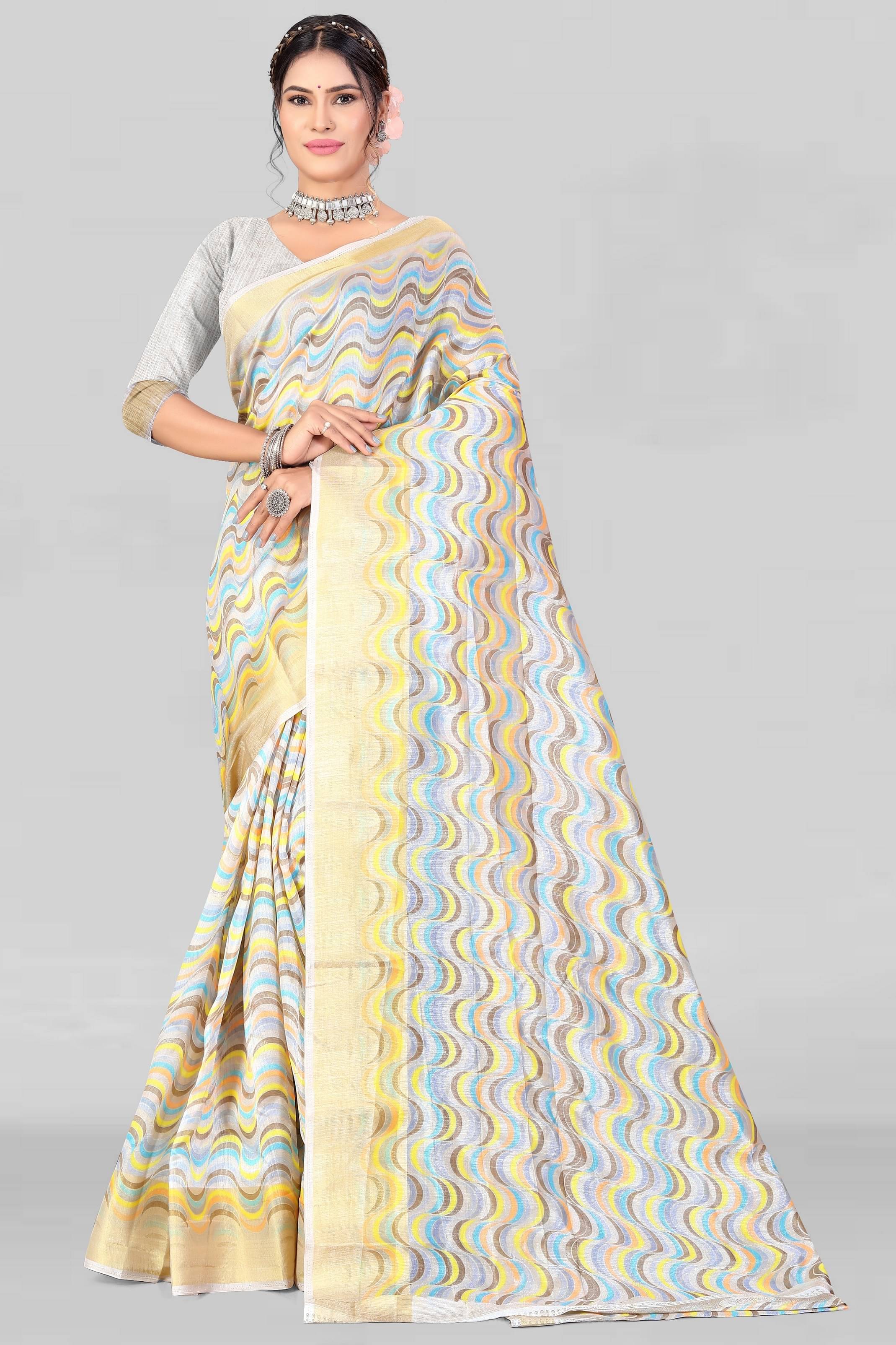 LEELAVATI Cotton Printed Saree With Unstitched Blouse Piece ( Grey ) LEELAVATI Cotton Printed Saree With Unstitched Blouse Piece ( Grey )