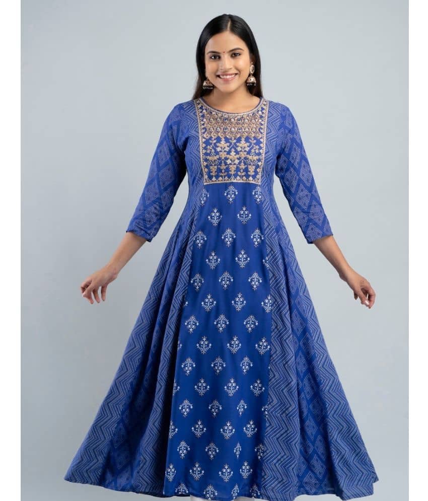 MAUKA - Blue Rayon Women's Anarkali Kurti ( Pack of 1 ) - Kurtis, Tunics | Buy online on ZillyBuy