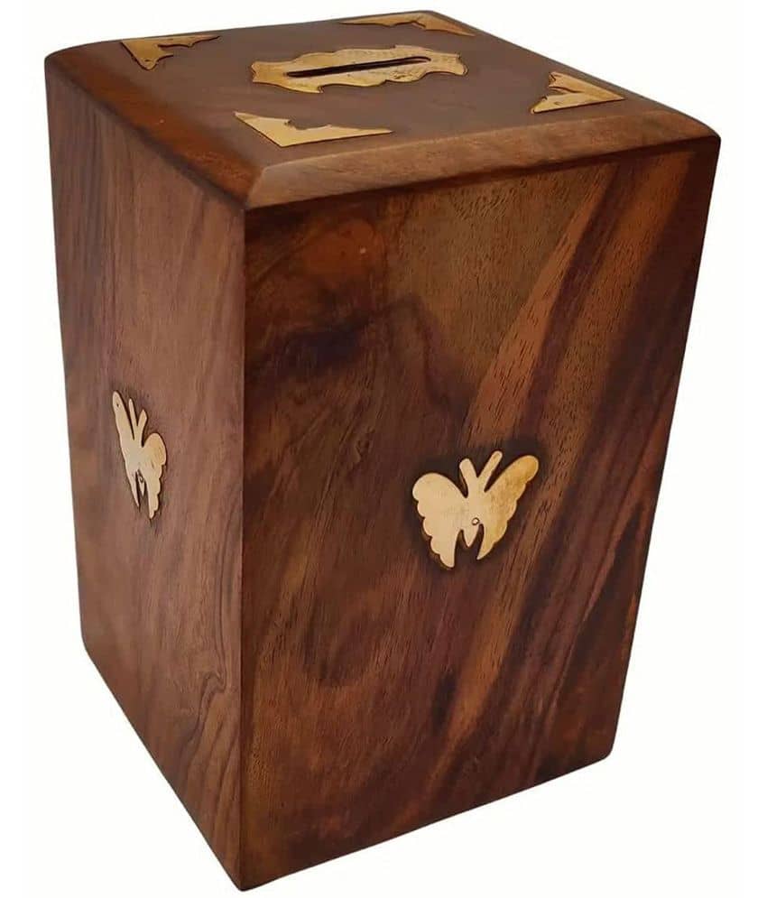 SWH - Wood Brown Piggy Bank ( Pack of 1 )