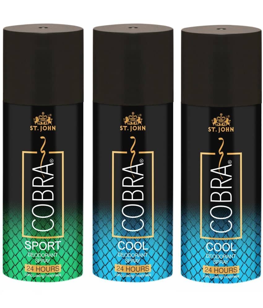 ST.JOHN Cobra Cool 150ml *2 & Sport 150ml Deodorant Spray for Men (450ml) Pack of 3