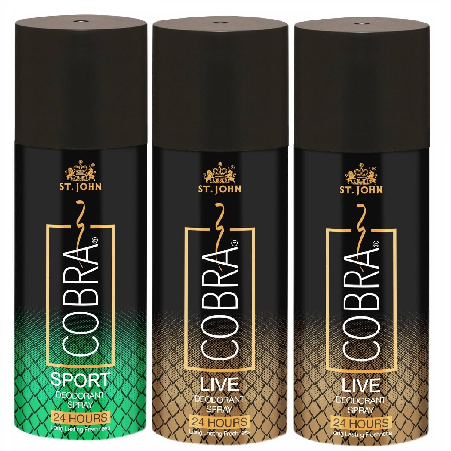     			ST.JOHN Cobra Live 150ml*2 & Sport 150ml Deodorant Spray for Men (450ml) - Pack of 3