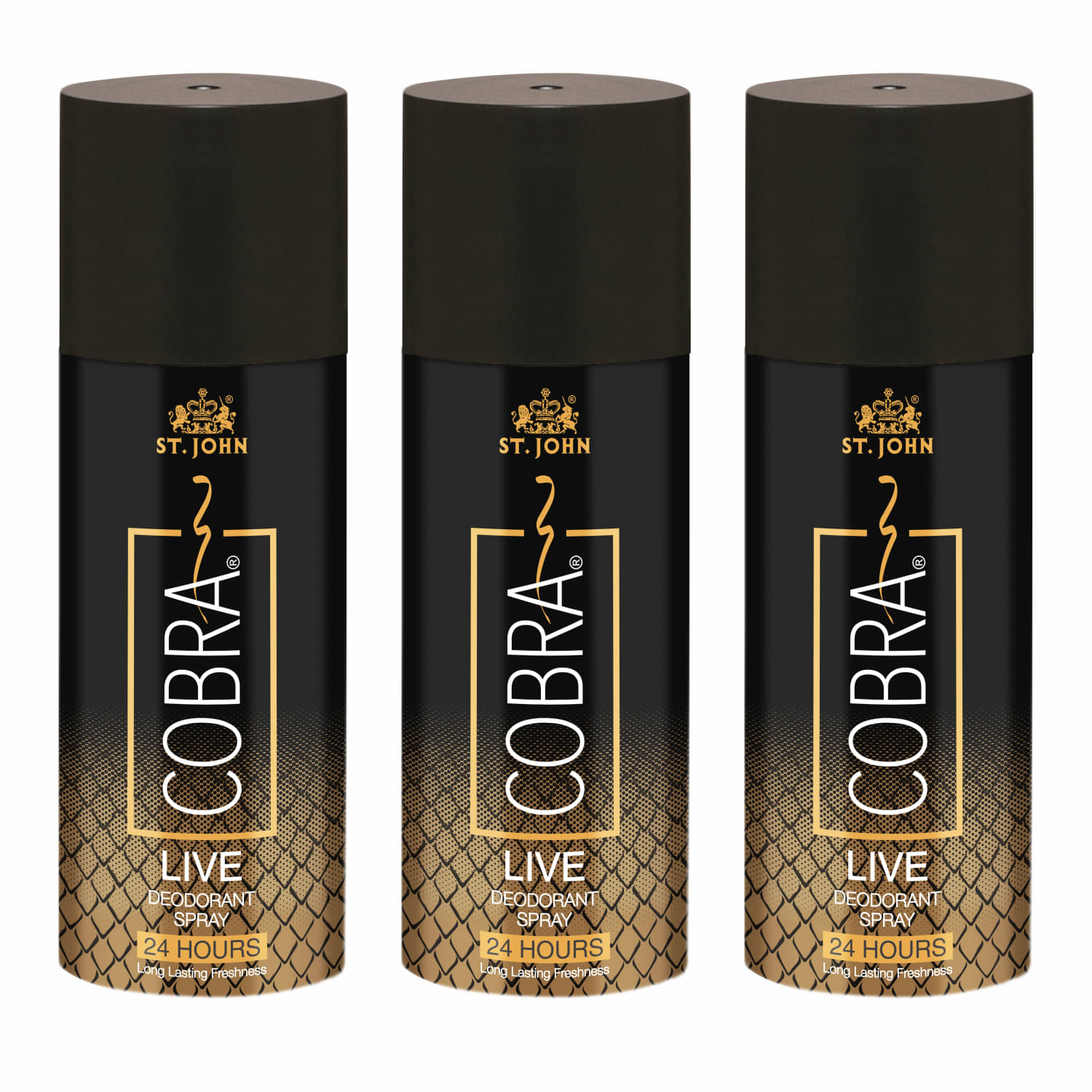 ST.JOHN Cobra Live Long-Lasting Deodorant Spray for Men 150ml Each (450ml) - Pack of 3 ST.JOHN Cobra Live Long-Lasting Deodorant Spray for Men 150ml Each (450ml) - Pack of 3