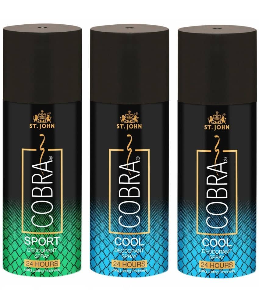 ST.JOHN Cobra Cool 150ml *2 & Sport 150ml Deodorant Spray for Men (450ml) Pack of 3