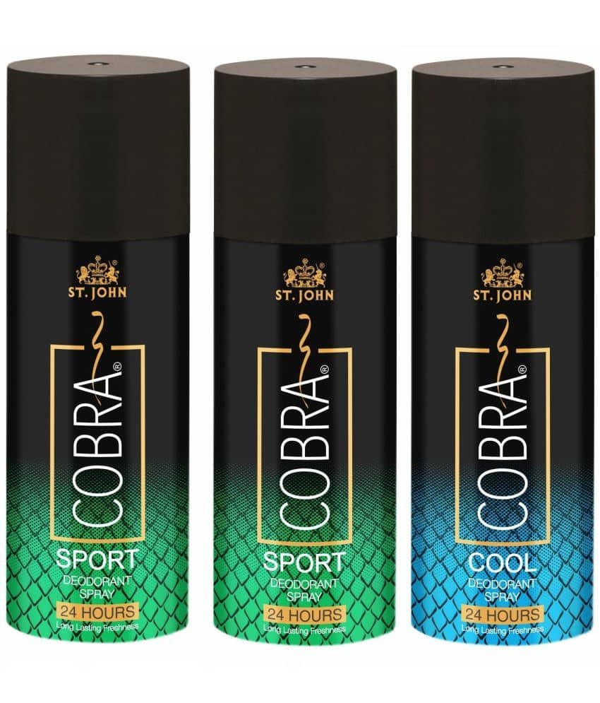 ST.JOHN Cobra Live,Cool & Sport Deodorant Spray for Men 150ml Each (450ml) Pack of 3