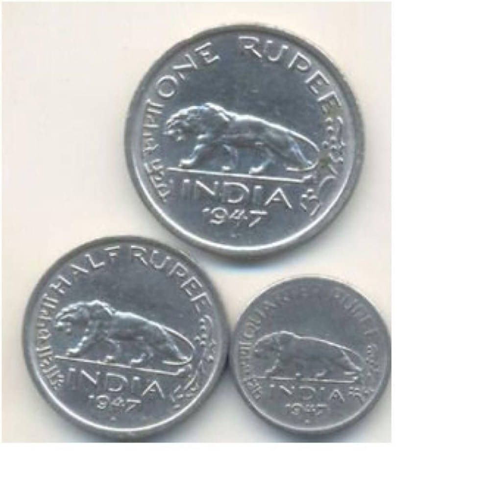 TIGER One Rupee - Half Rupee - Quater Rupee - 1947 Rare Coins Of India - Total 3 Coins     			TIGER One Rupee - Half Rupee - Quater Rupee - 1947 Rare Coins Of India - Total 3 Coins