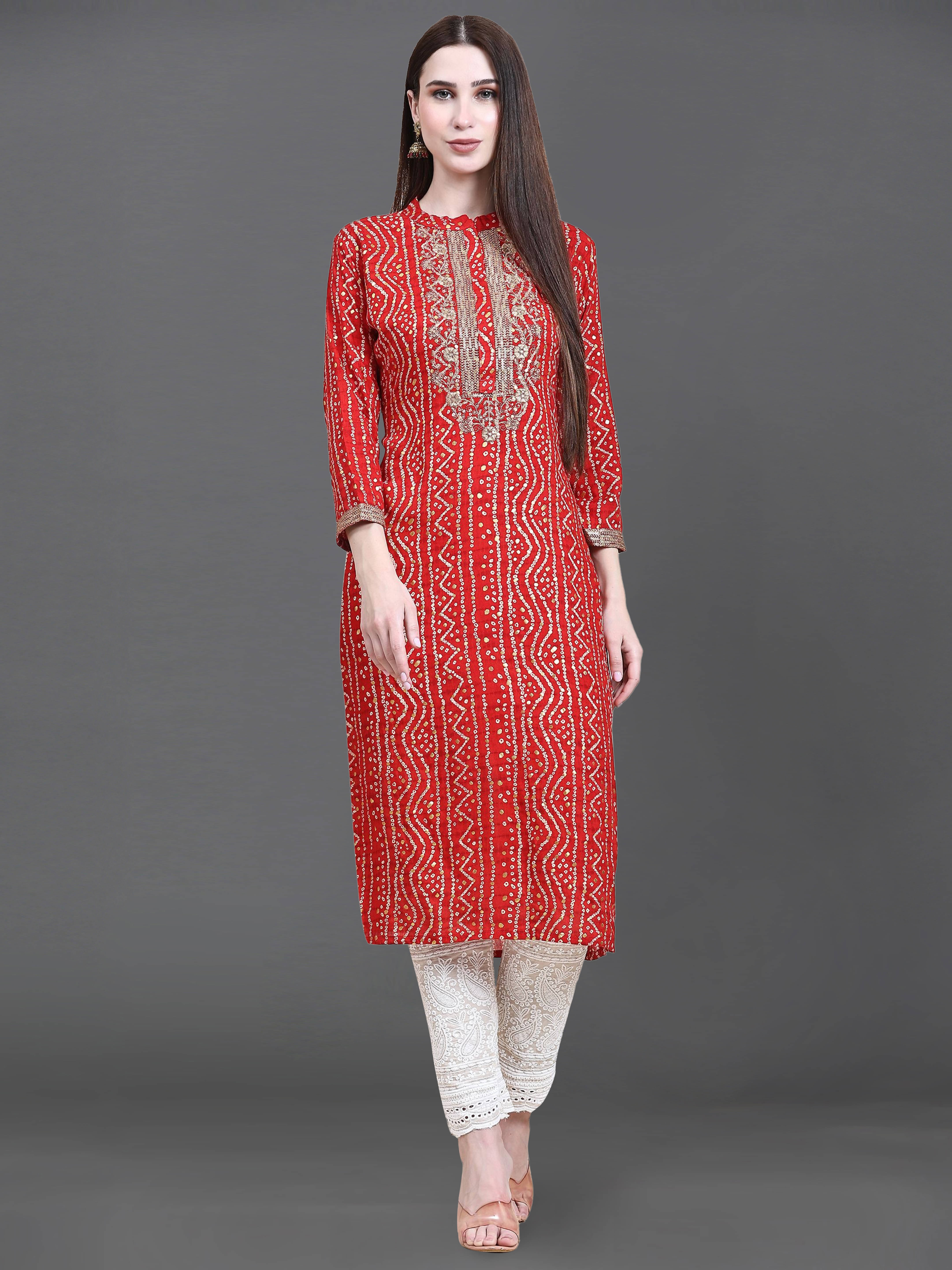     			UB WOLF - Red Cotton Women's Straight Kurti ( Pack of 1 )