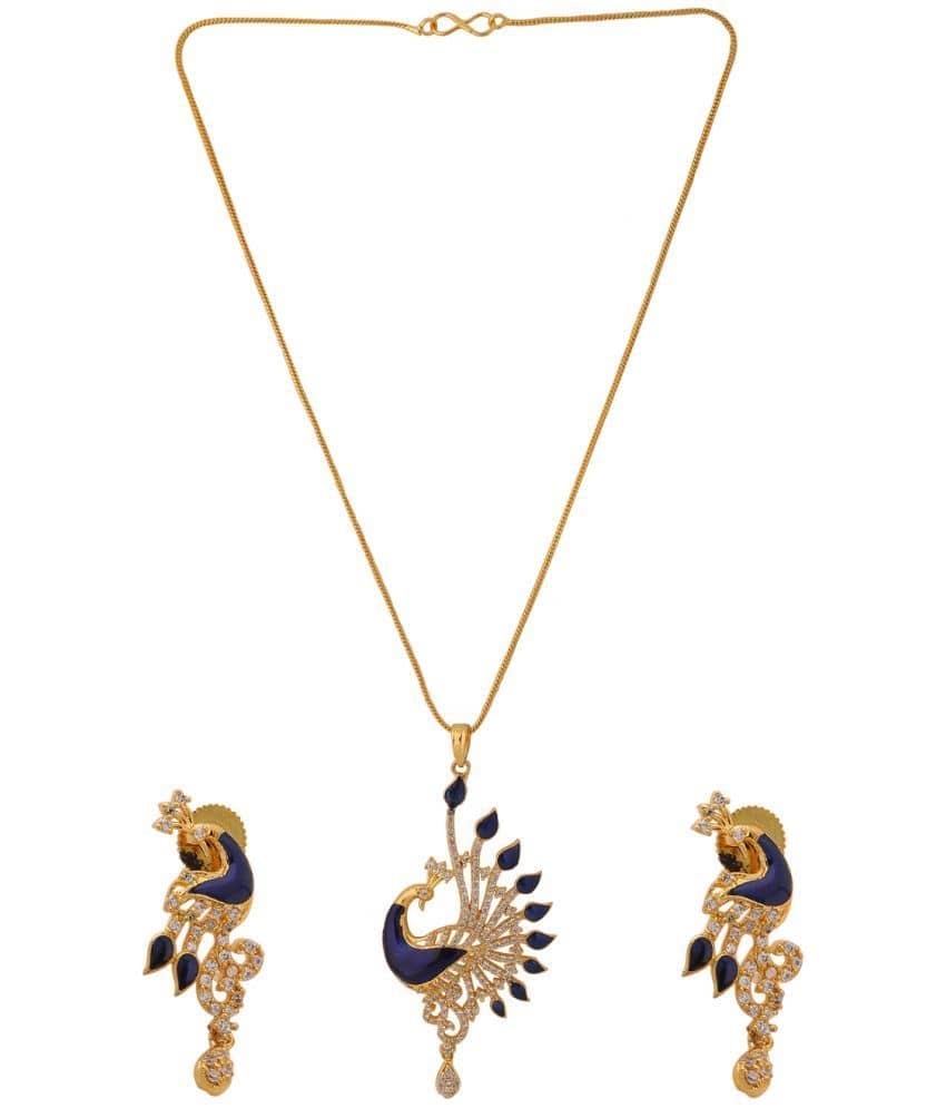 VIRAASI - Blue Brass Necklace Set ( Pack of 1 )