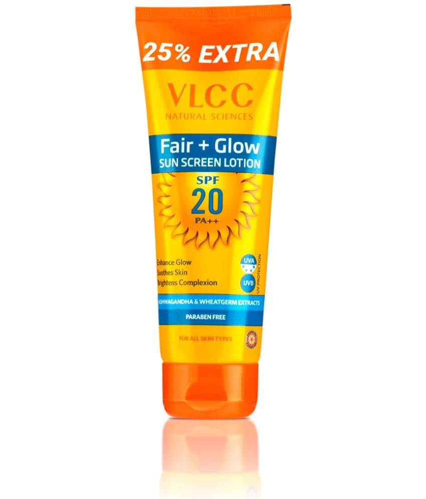     			Vlcc Fair+Glow Sunscreen Lotion Spf 20 Pa ++ , 100G With 25G Extra