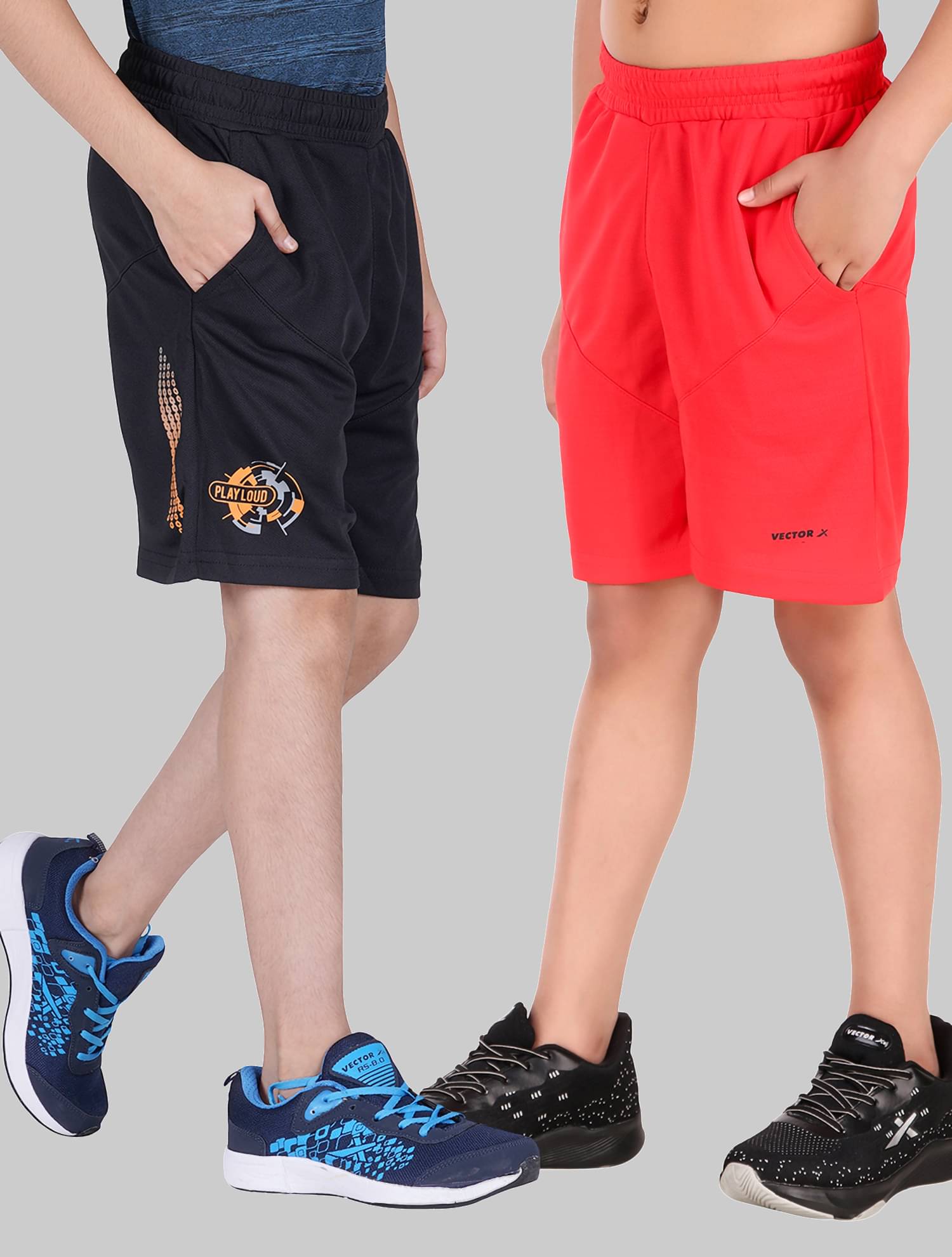     			Vector X Pack of 2 Polyester Shorts For Boys ( Red & Black )