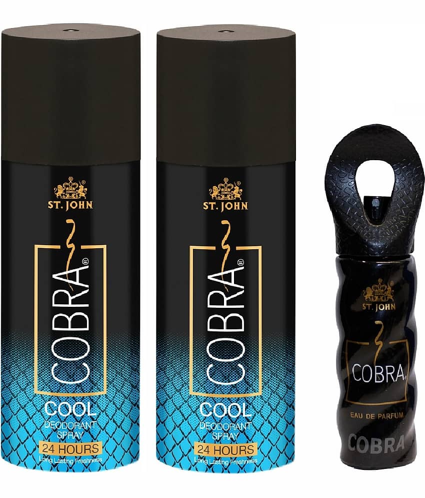 ST.JOHN Cobra Cool 150ml*2 & 15ml Perfume Deodorant Spray & Perfume for Men 315 ml - Pack of 3