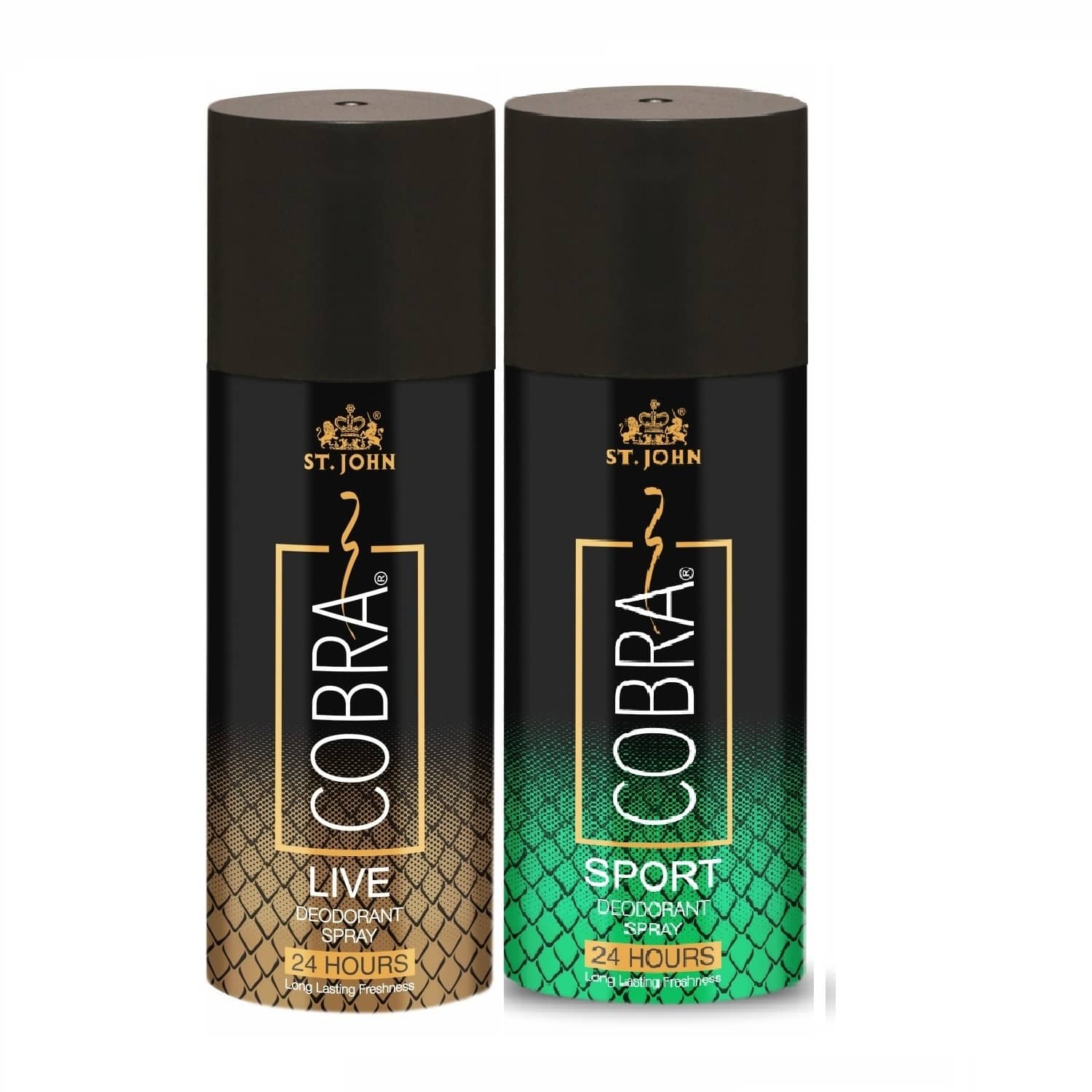 ST.JOHN Cobra Cobra Live, & Sport 150ml Each Deodorant Spray for Men (300ml) Pack of 2