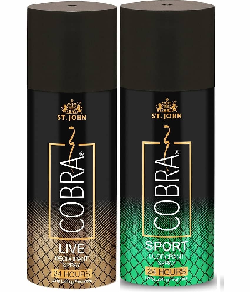 ST.JOHN Cobra Cobra Live, & Sport 150ml Each Deodorant Spray for Men (300ml) Pack of 2