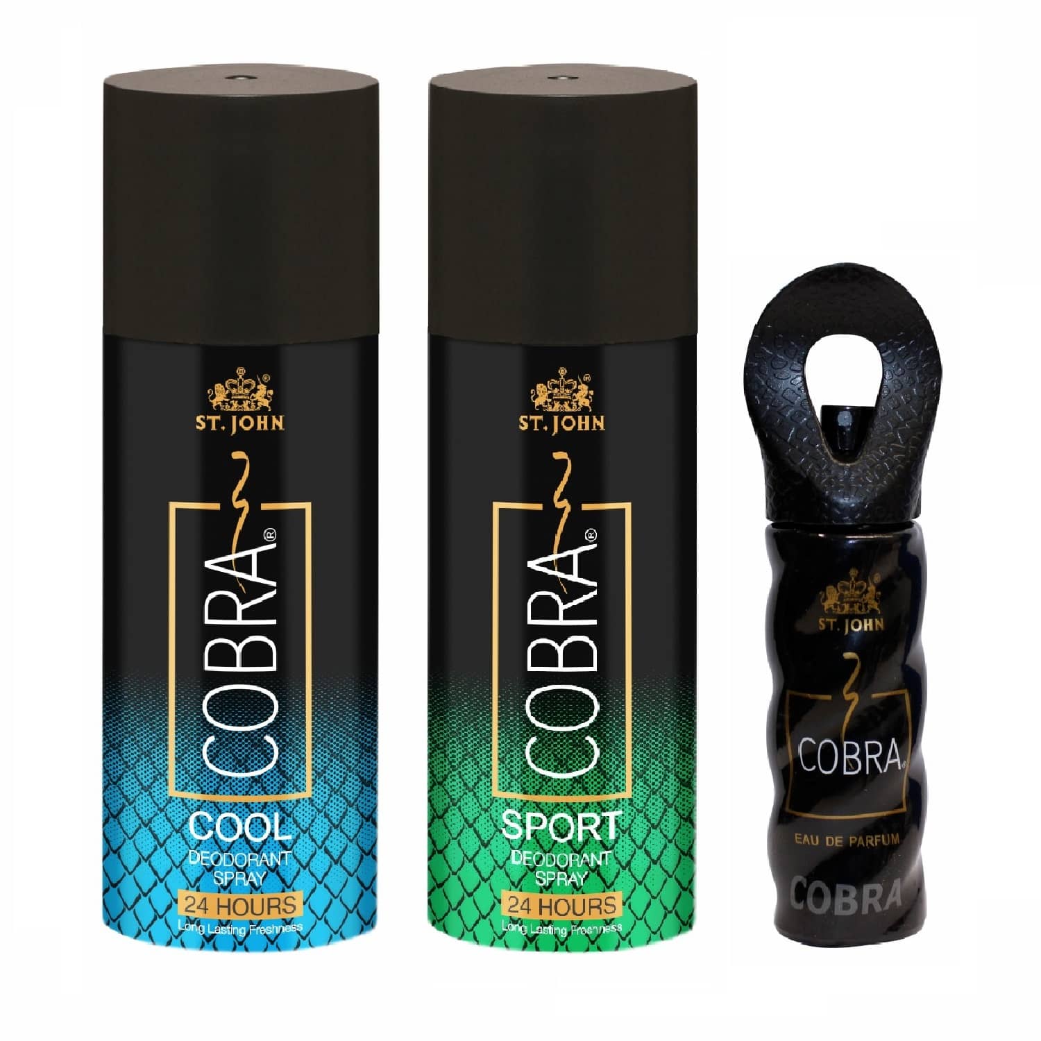 ST.JOHN Cobra Cool 150ml*2 & Cobra Perfume 15, Deodorant Spray for Men (200ml)- Pack of 2