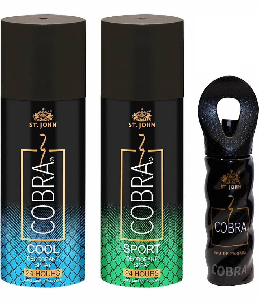 ST.JOHN Cobra Cool 150ml*2 & Cobra Perfume 15, Deodorant Spray for Men (200ml)- Pack of 2