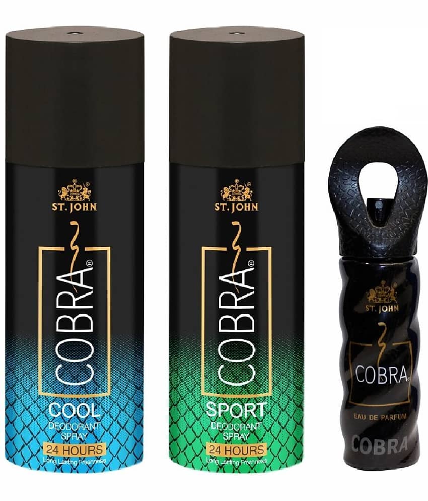 ST.JOHN Cobra Cool & Sport 150ml Each & Cobra 15ml Deodorant Spray & Perfume for Men Pack of 3