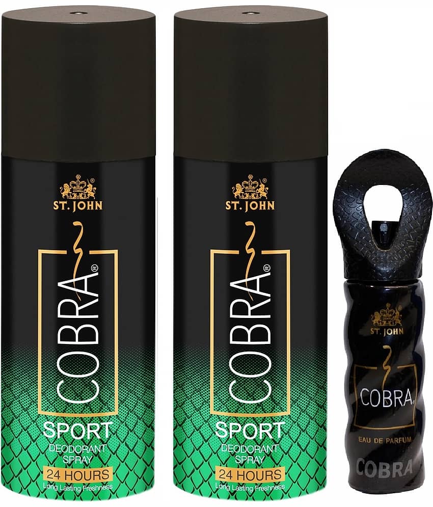 ST.JOHN Cobradorant Sport 150ml*2 & Cobra 15ml Deodorant Spray & Perfume for Men (315ml) Pack of 3