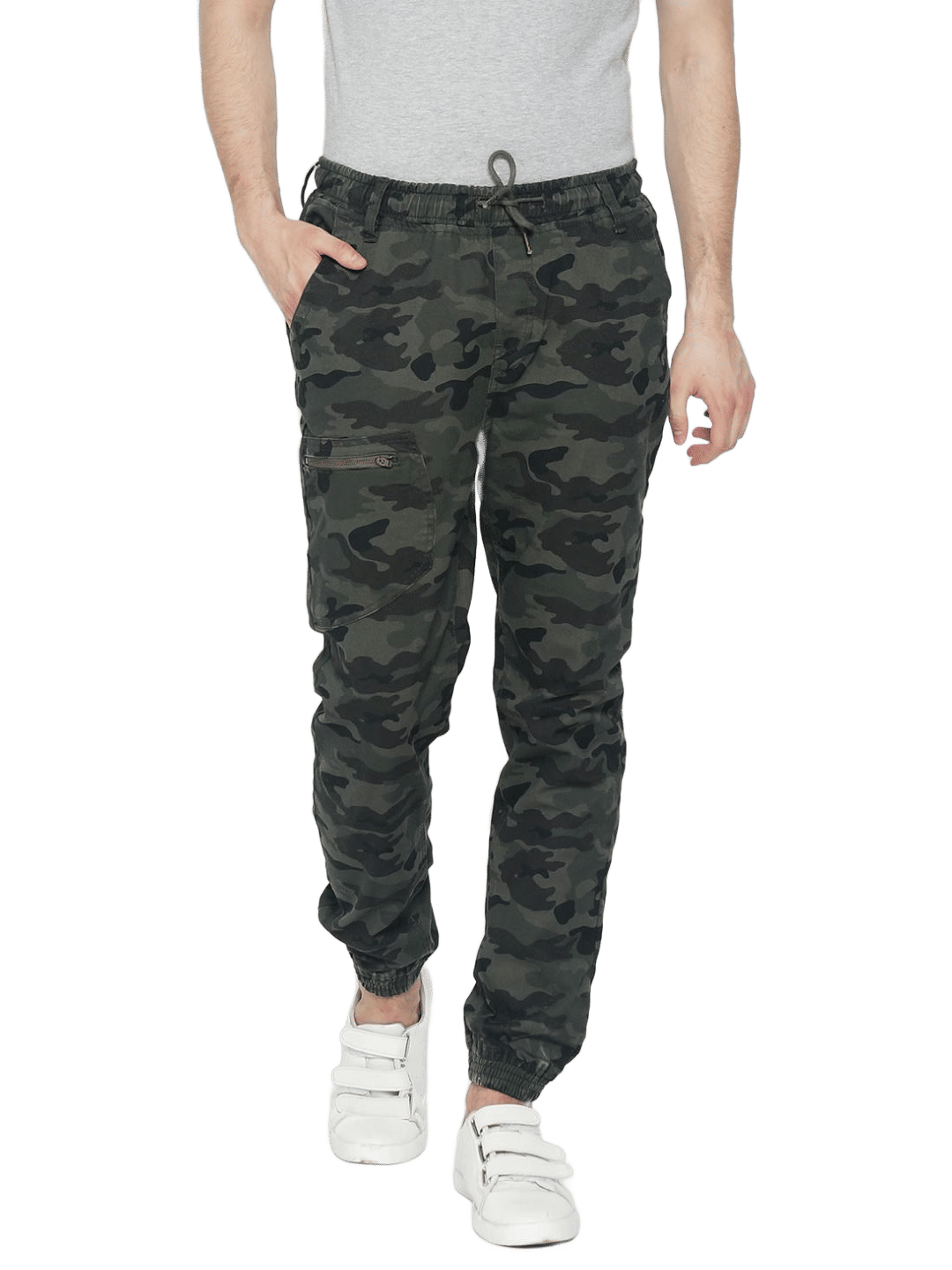     			IVOC Men Olive Green & Black Slim Fit Printed Joggers
