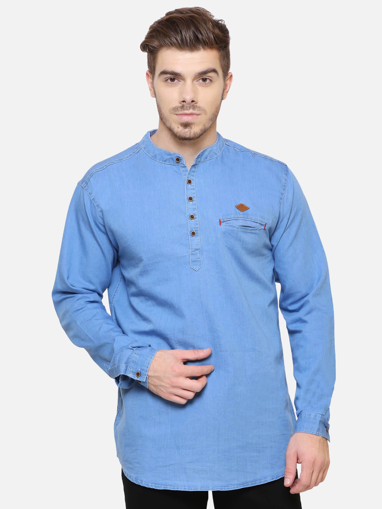Kuons Avenue - Light Blue Cotton Men's Shirt Style Kurta ( Pack of 1 ) - Kurtas & Kurta Sets | Buy online on ZillyBuy