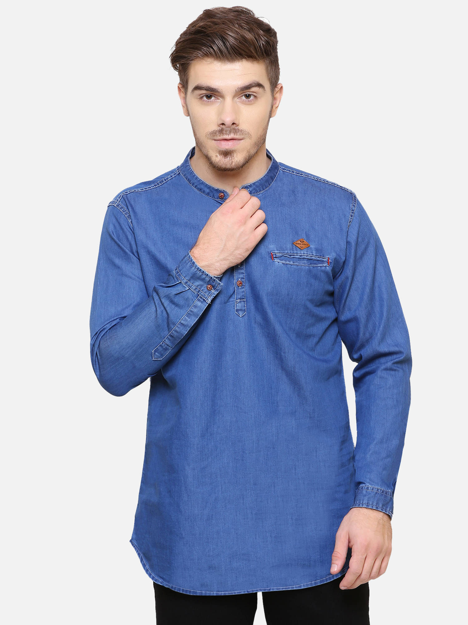     			Kuons Avenue - Navy Blue Cotton Men's Shirt Style Kurta ( Pack of 1 )