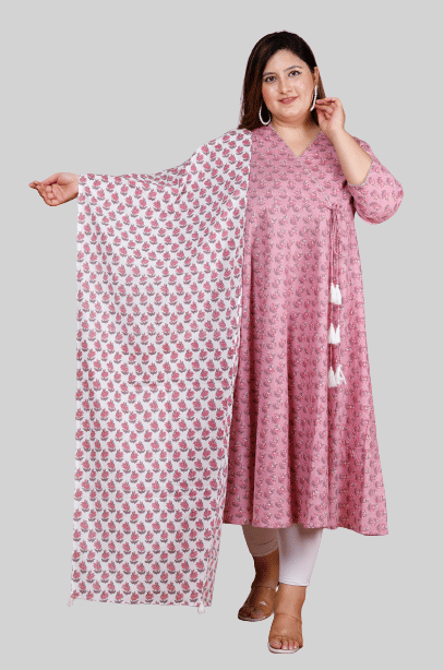miravan - Pink Cotton Women's Angrakha Kurti ( Pack of 1 ) - Kurtis, Tunics | Buy online on ZillyBuy