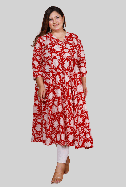     			miravan - Red Cotton Women's Angrakha Kurti ( Pack of 1 )