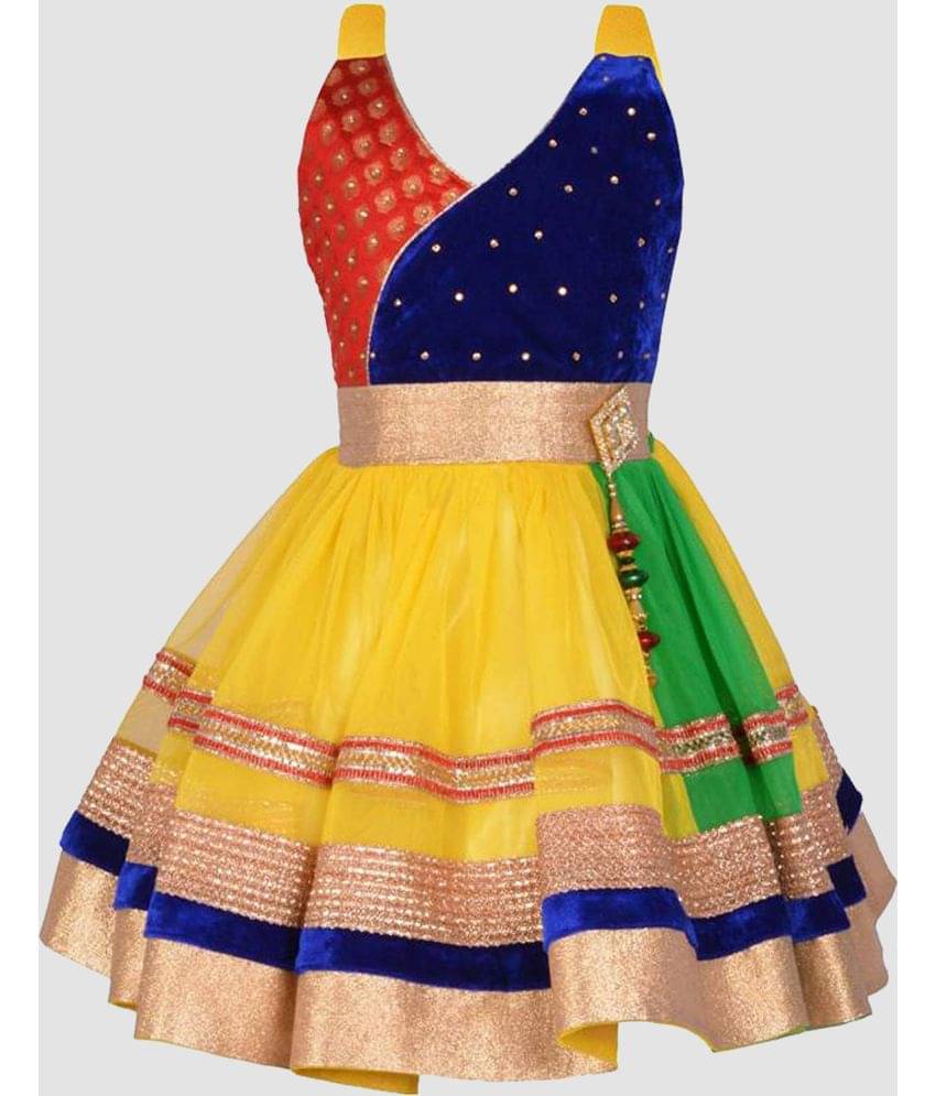     			9stiches - Yellow & Green Net Baby Girl Frock ( Pack of 1 )