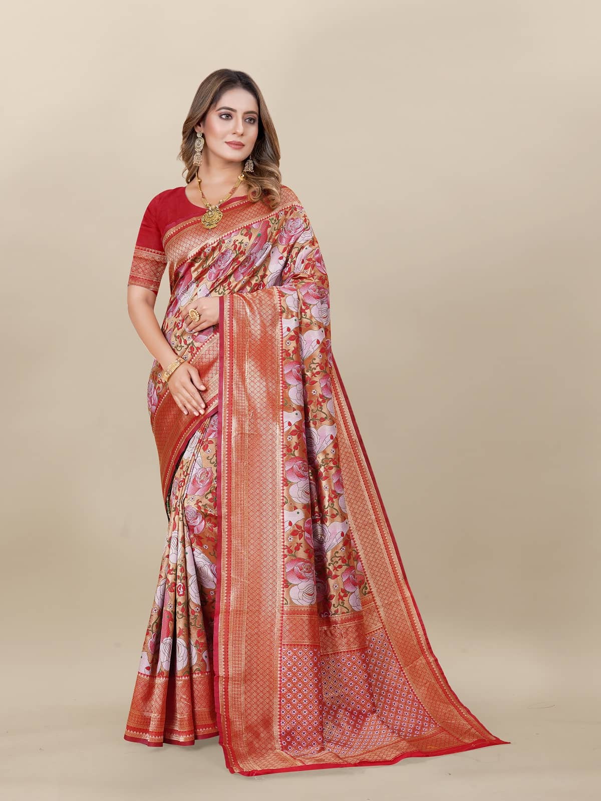 Gazal Fashions Banarasi Silk Embellished Saree With Unstitched Blouse Piece ( Multicolour ) - Sarees | Buy online on ZillyBuy