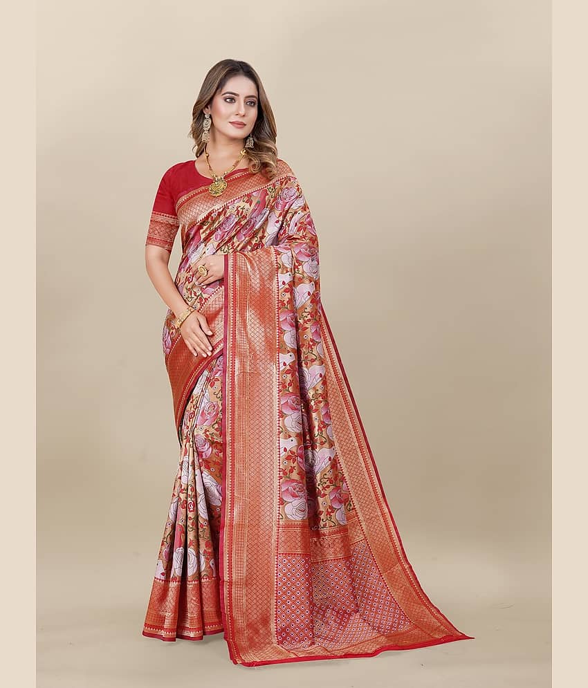 Gazal Fashions Banarasi Silk Embellished Saree With Unstitched Blouse Piece ( Multicolour ) - Sarees | Buy online on ZillyBuy