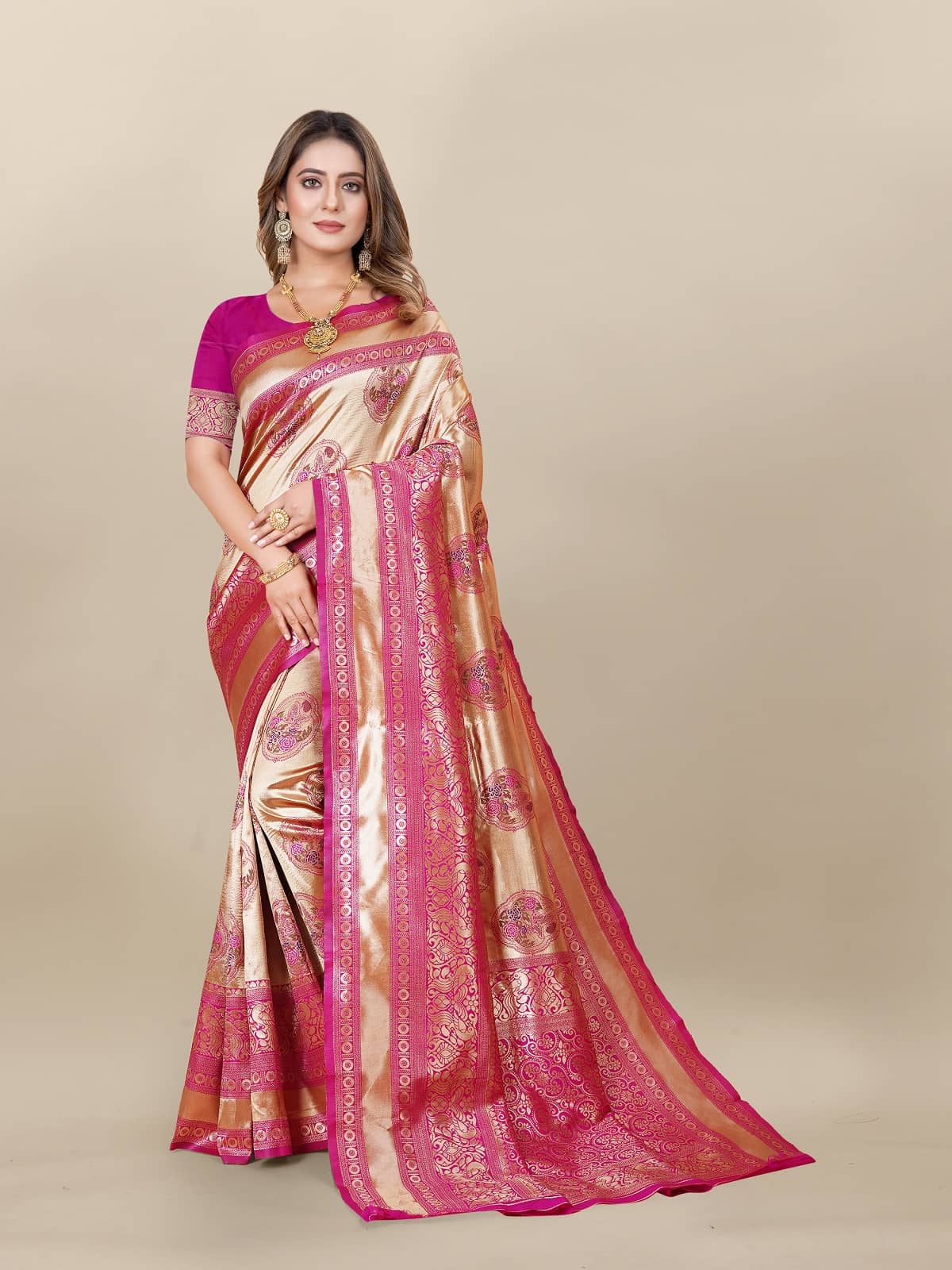 Gazal Fashions Banarasi Silk Printed Saree With Unstitched Blouse Piece ( Multicolour ) - Sarees | Buy online on ZillyBuy