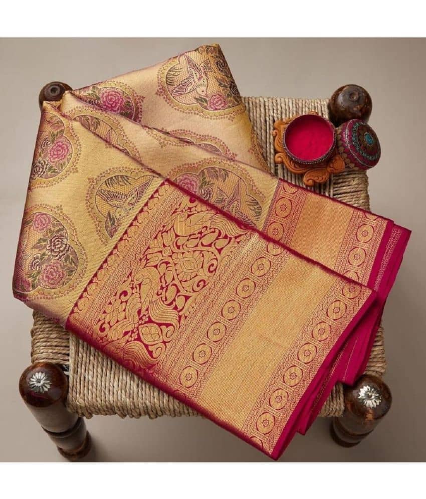 Gazal Fashions Banarasi Silk Printed Saree With Unstitched Blouse Piece ( Multicolour ) - Sarees | Buy online on ZillyBuy