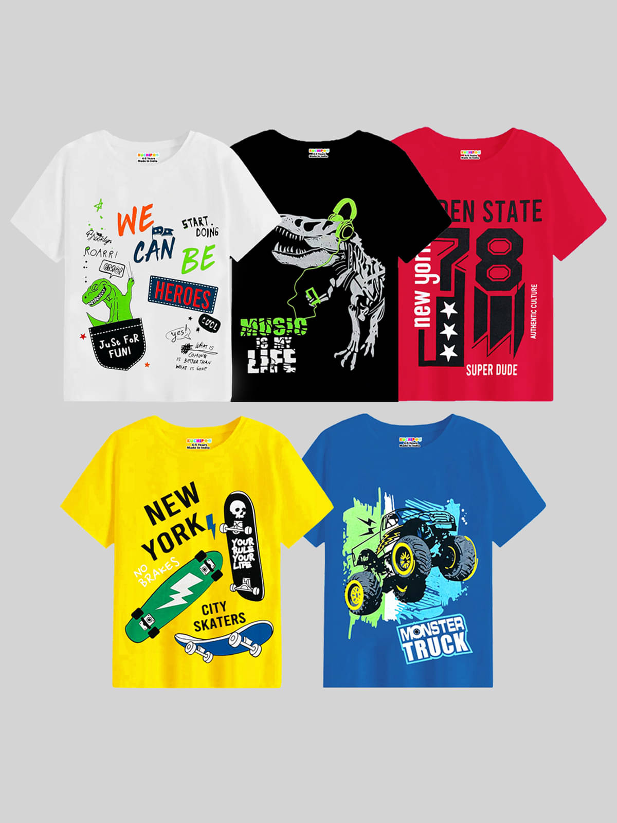     			Kuchipoo Pack of 5 Boys Cotton Blend T-Shirt ( Multicolor9 )