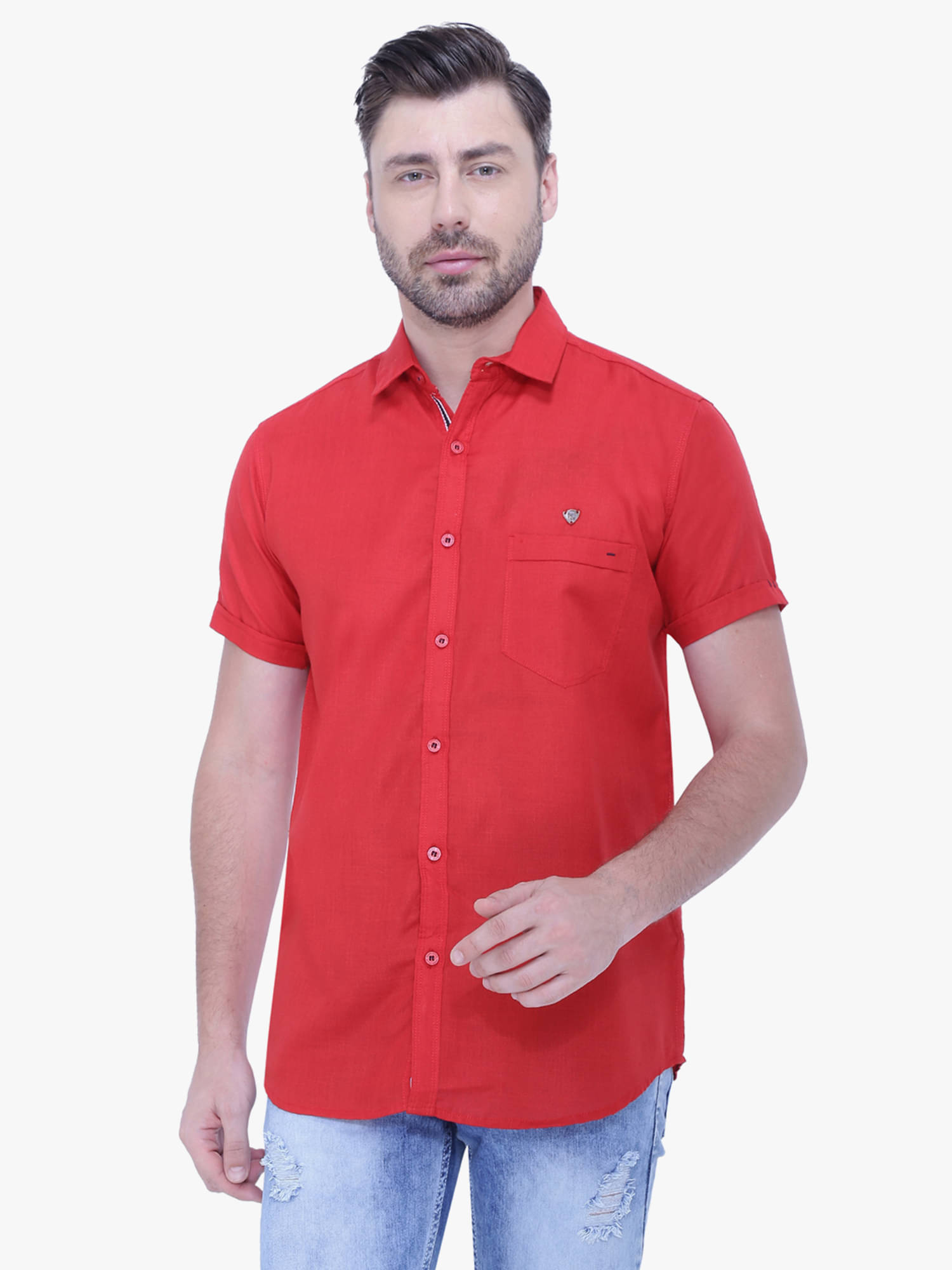     			Kuons Avenue - Red Linen Slim Fit Men's Casual Shirt ( Pack of 1 )