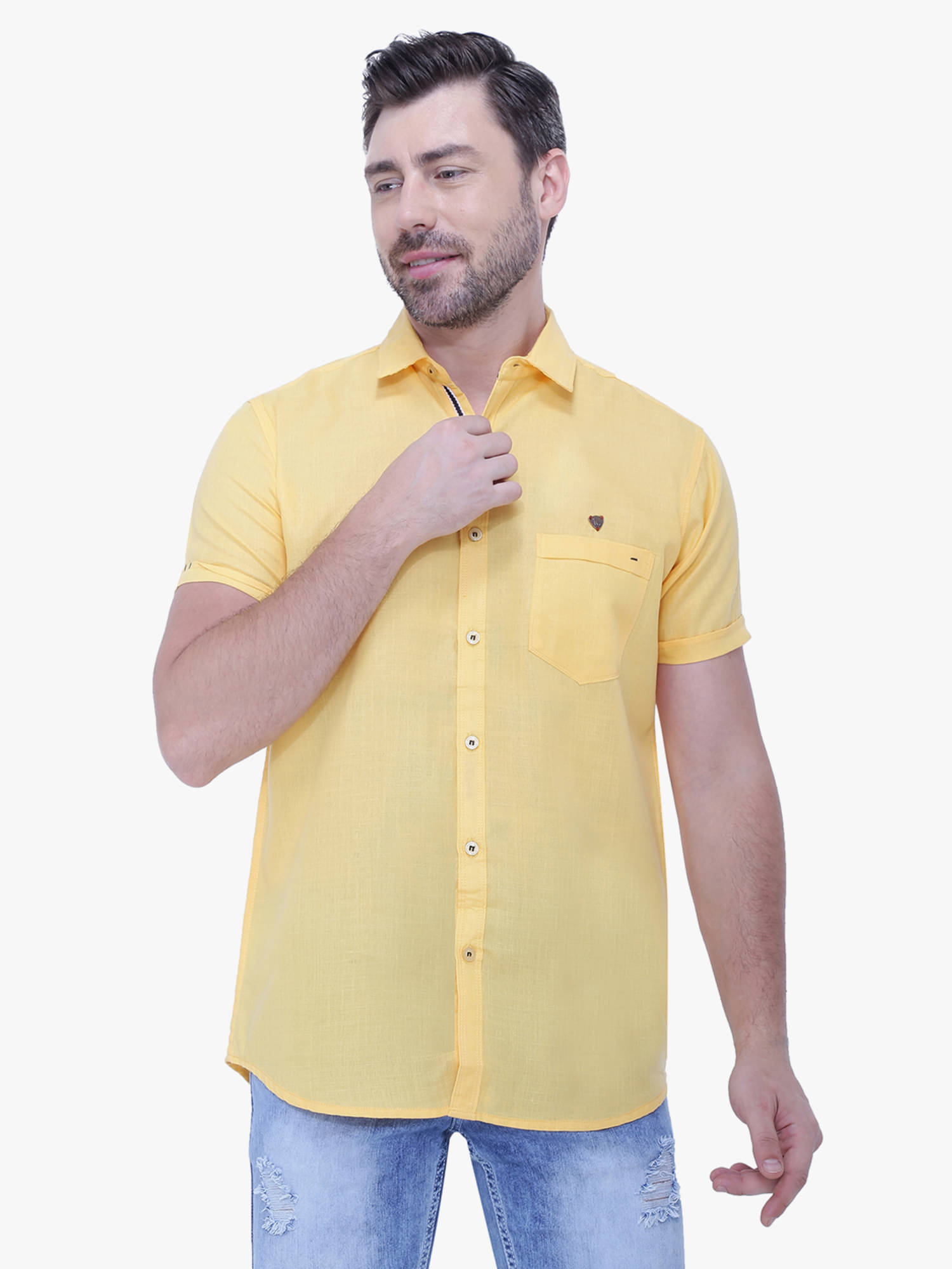 Kuons Avenue - Yellow Linen Slim Fit Men's Casual Shirt ( Pack of 1 ) Kuons Avenue - Yellow Linen Slim Fit Men's Casual Shirt ( Pack of 1 )