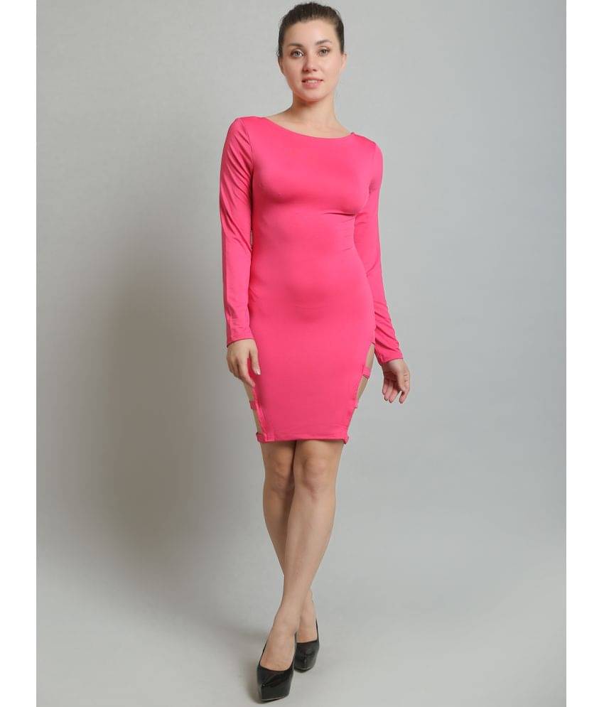     			N-Gal Women Lycra Solid Cut Out Dress ( Pink )