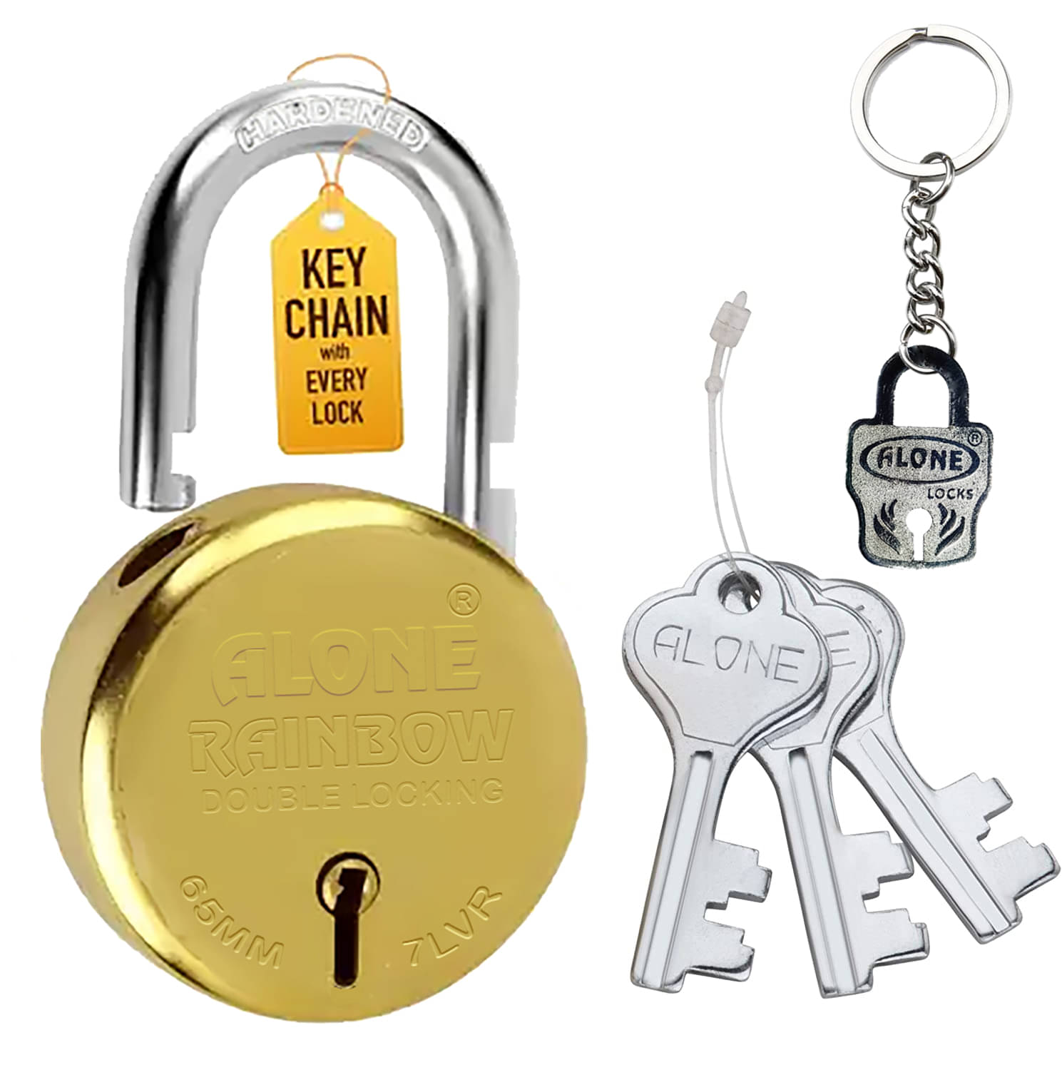     			Alone Round 65mm Padlock 3 Keys Double Locking Lock & Key for Home Door Shop Shutter, Gold Antique Lacquer Coated Finish Rust Free