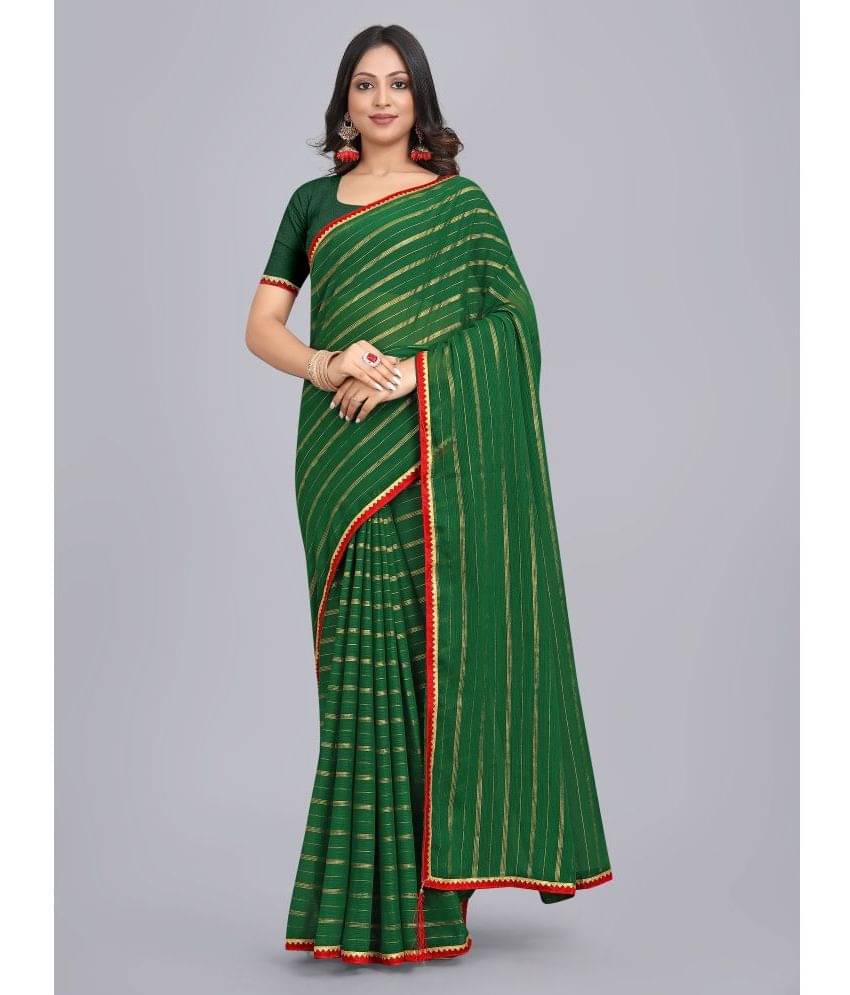 SILK SUTRA Chiffon Striped Saree With Unstitched Blouse Piece ( Green ) SILK SUTRA Chiffon Striped Saree With Unstitched Blouse Piece ( Green )