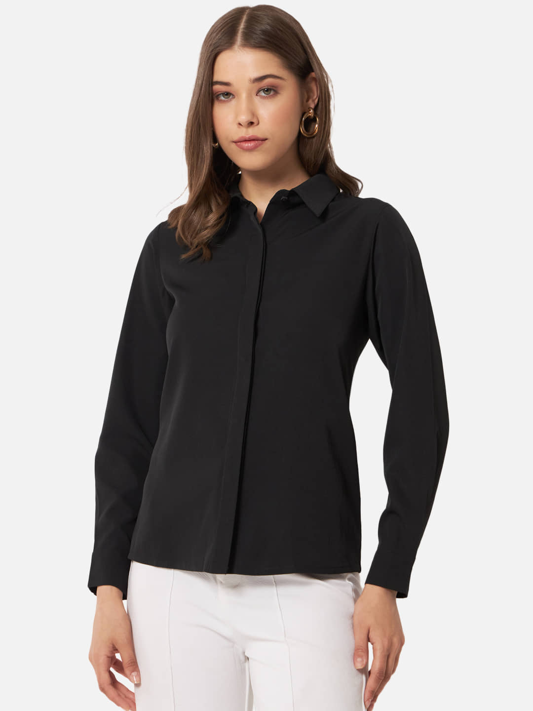 ALL WAYS YOU Women Solid Crepe Shirt ( Black )