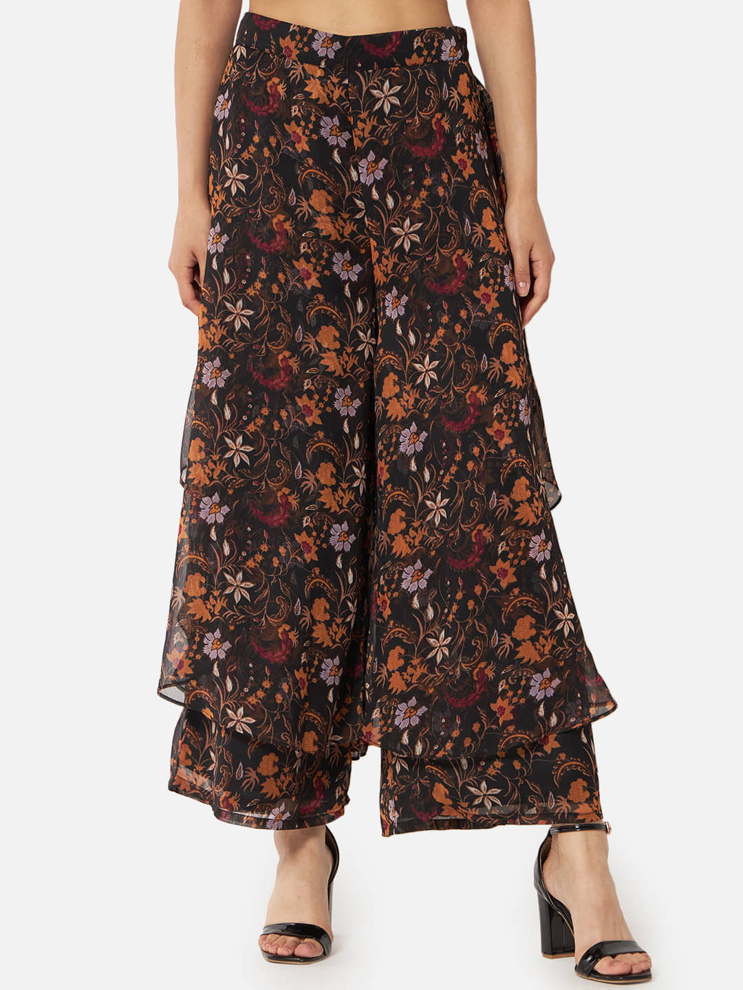 ALL WAYS YOU - Black Georgette Flared Women's Ruffled Palazzos ( Pack of 1 ) ALL WAYS YOU - Black Georgette Flared Women's Ruffled Palazzos ( Pack of 1 )