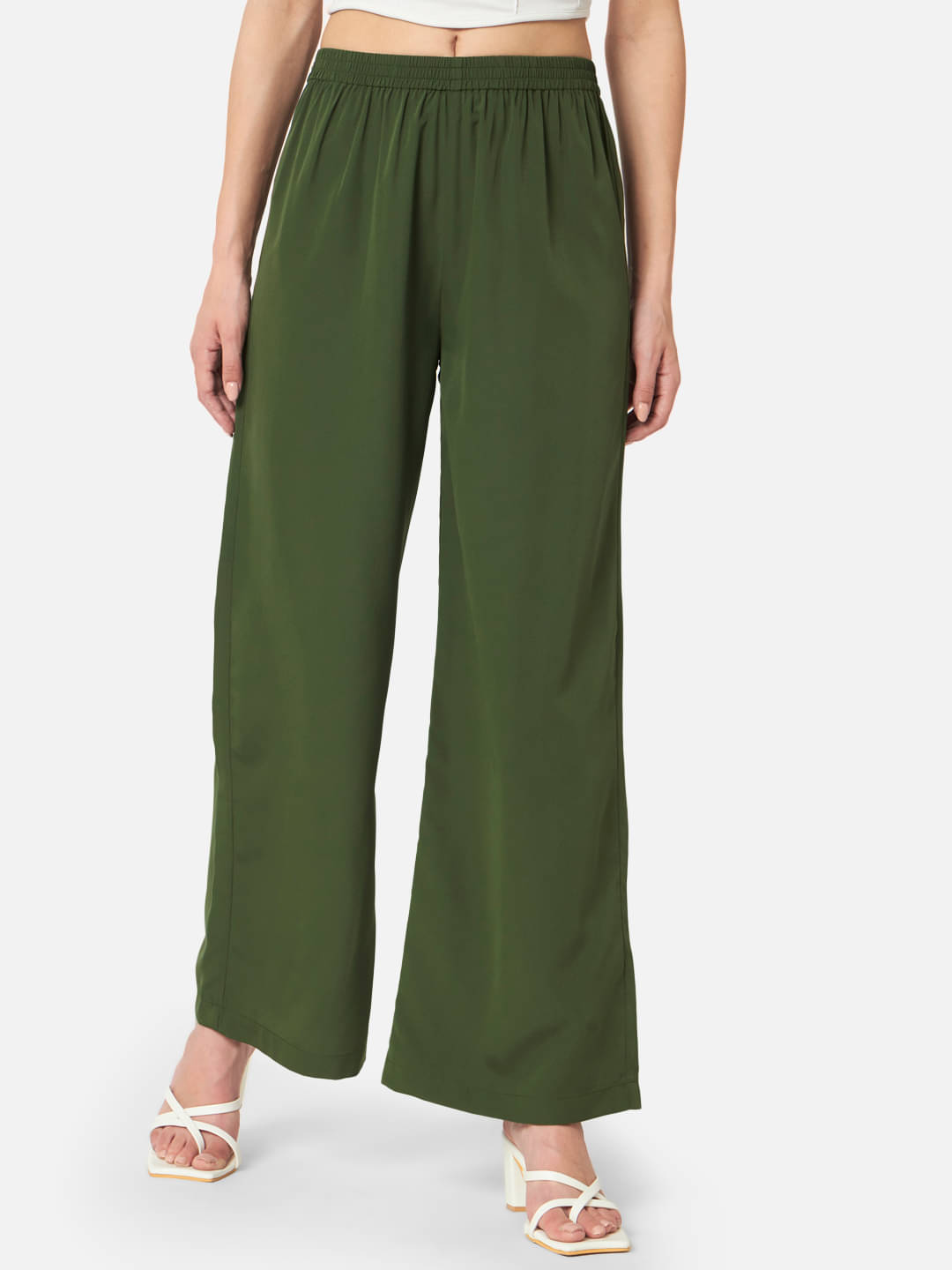     			ALL WAYS YOU - Olive Crepe Straight Women's Palazzos ( Pack of 1 )