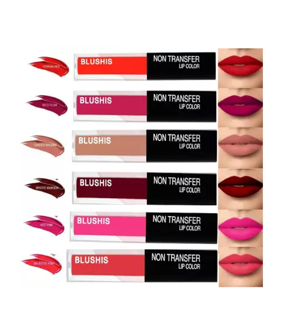     			Blushis Super Stay Matte Liquid Lipstick Combo - Pack of 6 (Multicolour, 4 ml each)