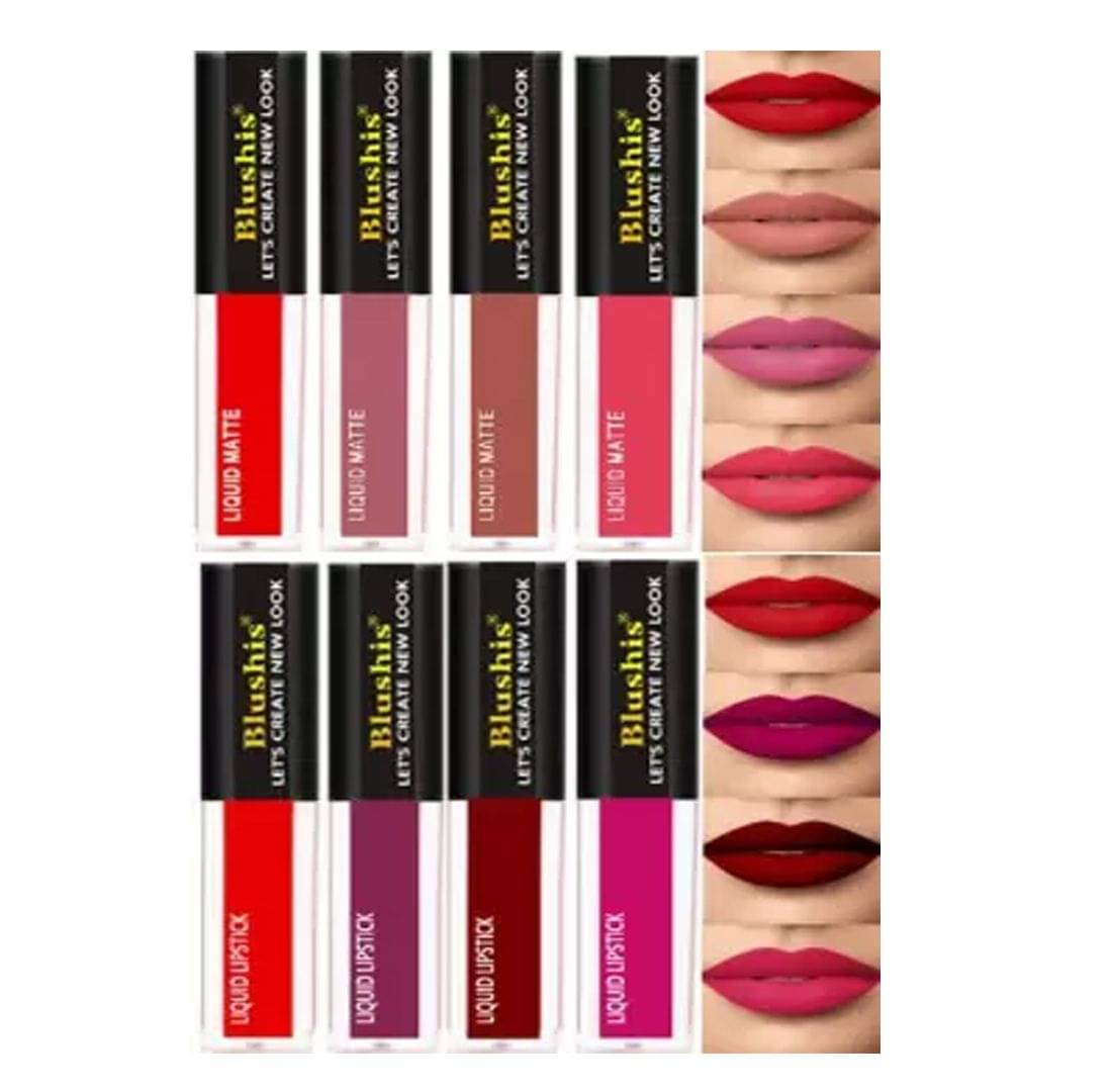     			Blushis Waterproof Longlast Liquid Matte Mini Lipsticks Combo Of 8 (Nude & Red Edition, 32 Ml)