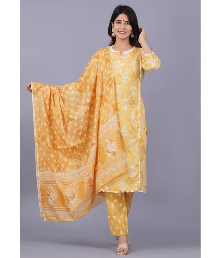 Doriya - Yellow Straight Cotton Blend Women's Stitched Salwar Suit ( Pack of 1 )