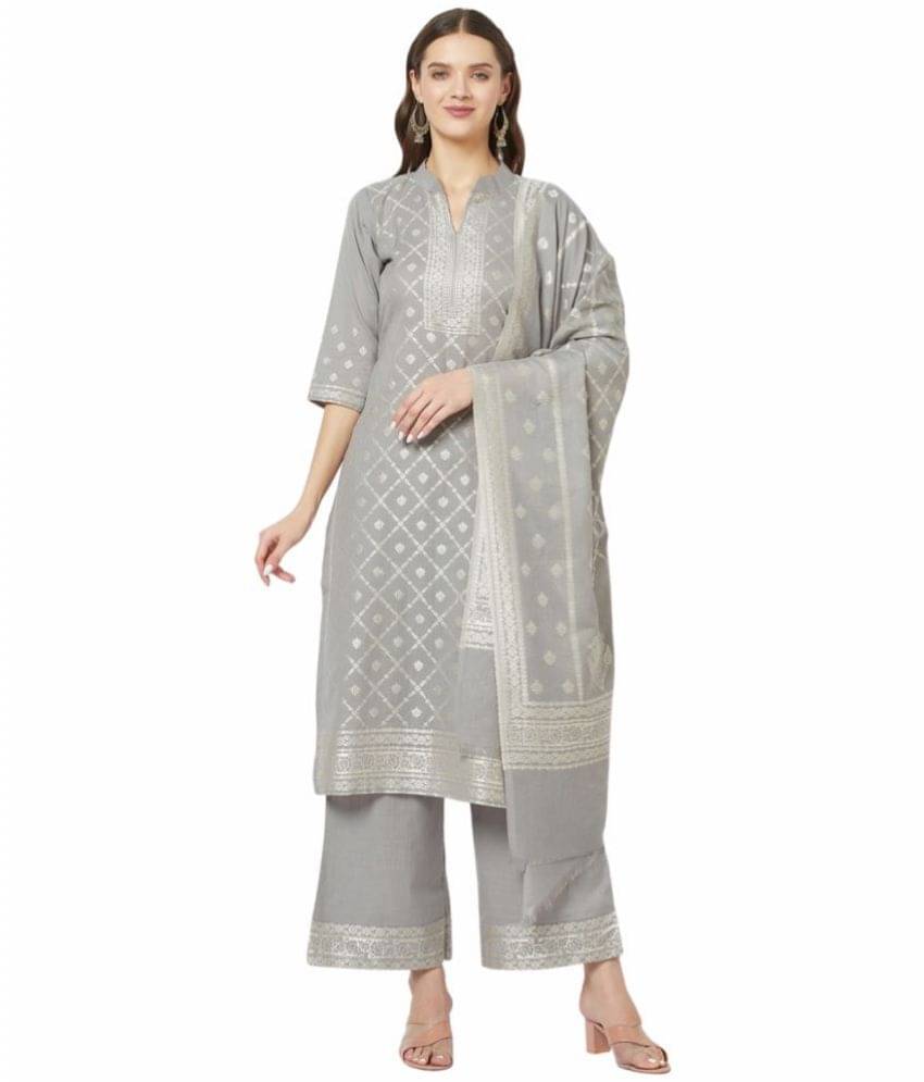 FEMLOOM - Unstitched Light Grey Cotton Dress Material ( Pack of 1 ) FEMLOOM - Unstitched Light Grey Cotton Dress Material ( Pack of 1 )