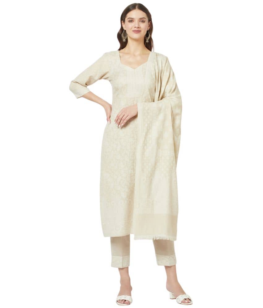 FEMLOOM - Unstitched Off White Cotton Dress Material ( Pack of 1 ) - Unstitched Fabrics | Buy online on ZillyBuy