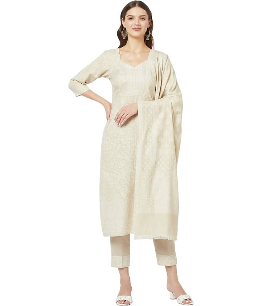 FEMLOOM - Unstitched Off White Cotton Dress Material ( Pack of 1 ) - Unstitched Fabrics | Buy online on ZillyBuy