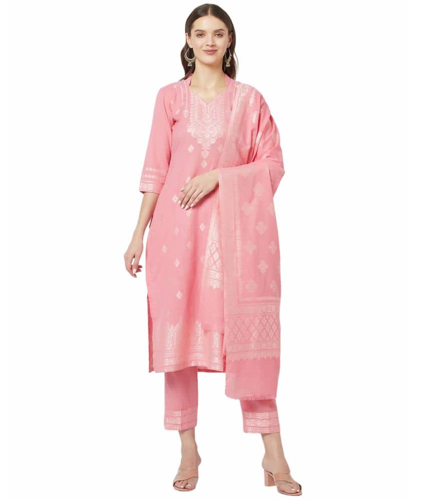 FEMLOOM - Unstitched Pink Cotton Dress Material ( Pack of 1 ) - Unstitched Fabrics | Buy online on ZillyBuy