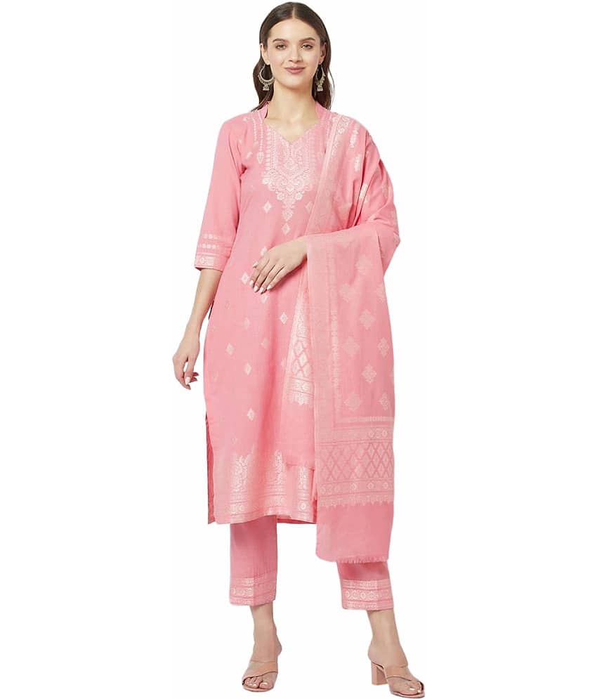 FEMLOOM - Unstitched Pink Cotton Dress Material ( Pack of 1 ) - Unstitched Fabrics | Buy online on ZillyBuy